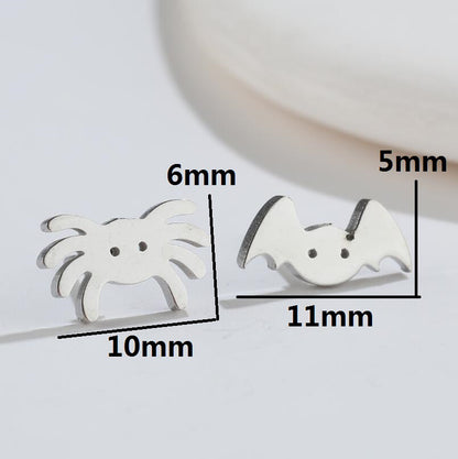 Mini funny earrings, European and American Christmas Halloween stainless steel pumpkin skull spider earrings wholesale