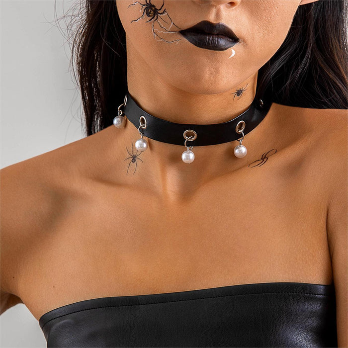 Gothic Punk Velvet Chain Necklace with Metal Choker