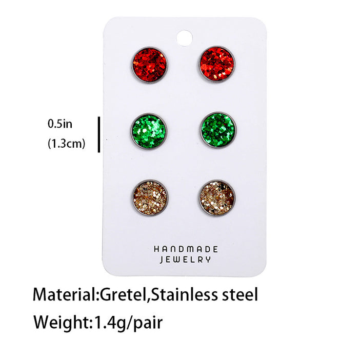 Christmas Glitter Leather Stud Earrings with Unique Holiday Design