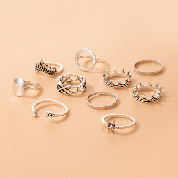 Vintage starfish arrow ring set geometric hollow ring ten-piece set