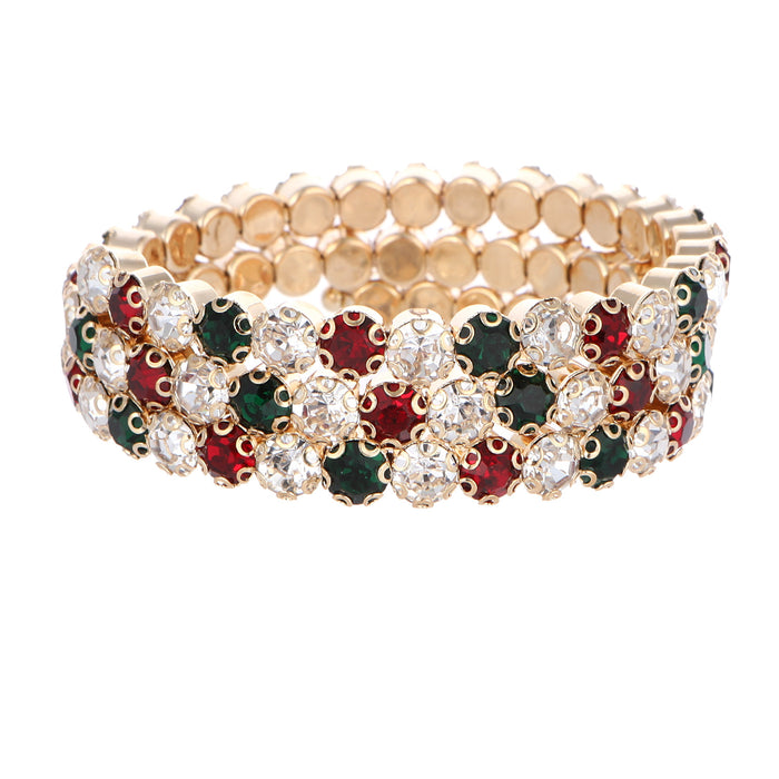 Colorful Multi-Layer Rhinestone Bracelet - Elastic Cuff with a Bohemian Style