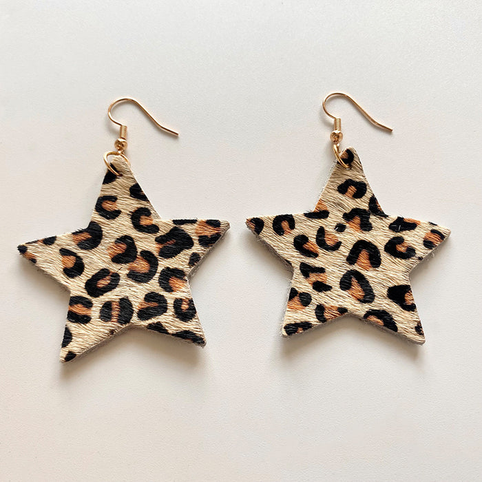 Pendientes de lágrima de cuero genuino con estampado de leopardo, diseño geométrico y de estrellas