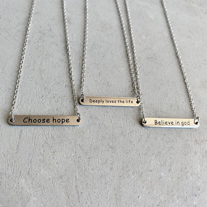 Western Style Necklace with Geometric Metal Letters - Minimalist Long Bar Pendant