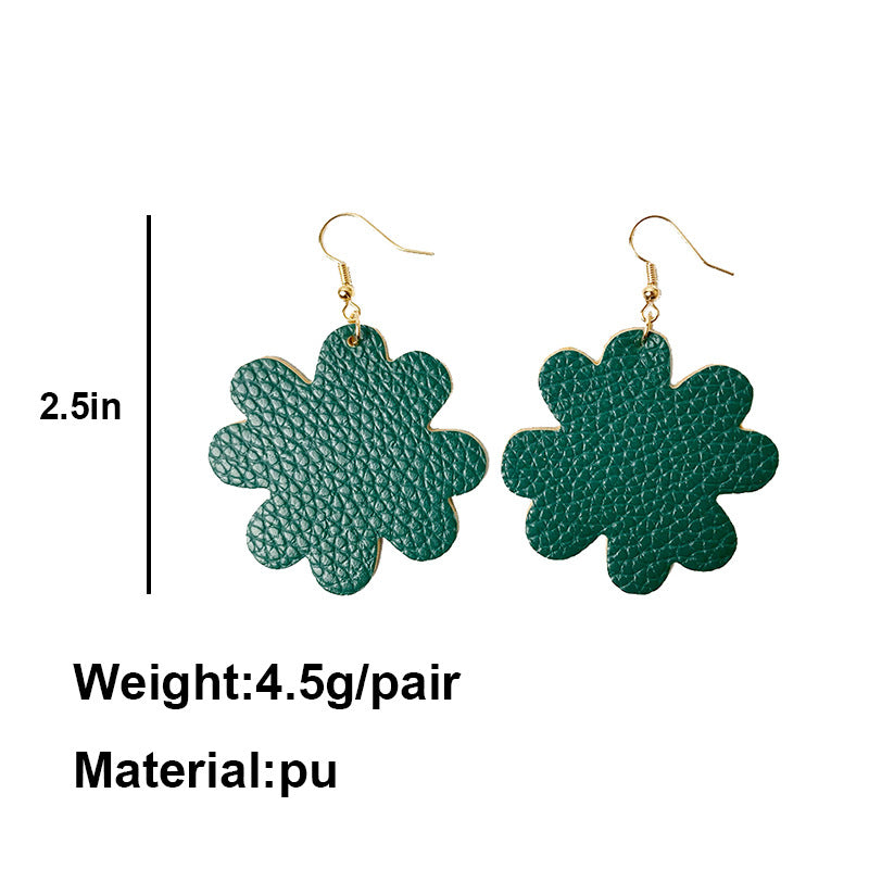 St. Patrick's Day Glitter Earrings with Green Polka Dot and Leather Flower