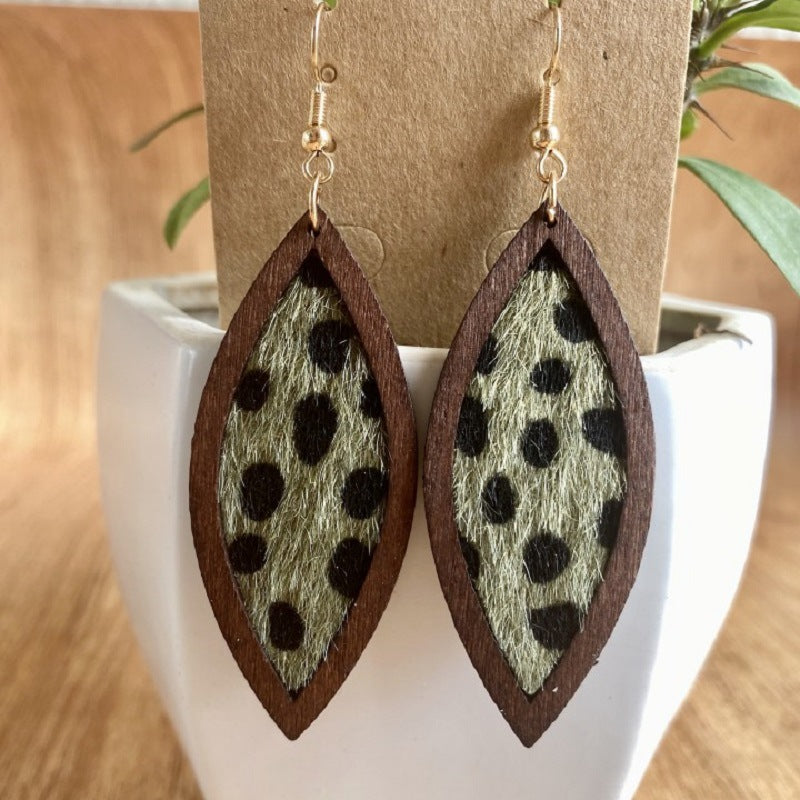 Animal Print Leather Earrings with Leopard Print and Western Style - wallojewerly 