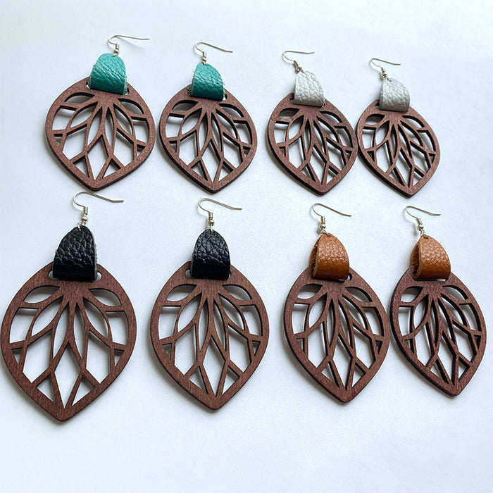 Wooden hollow leaf earrings