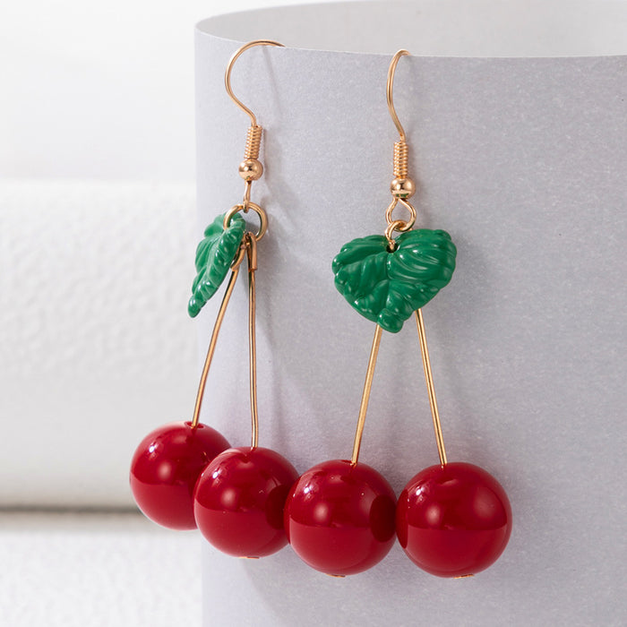 Red beaded cherry ear hook irregular fruit earrings