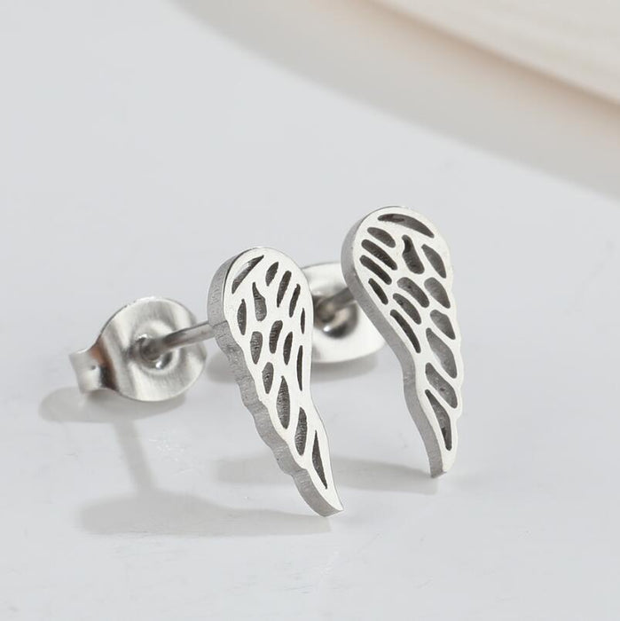 Feather and Wing Stainless Steel Stud Earrings - Vintage and Elegant Jewelry