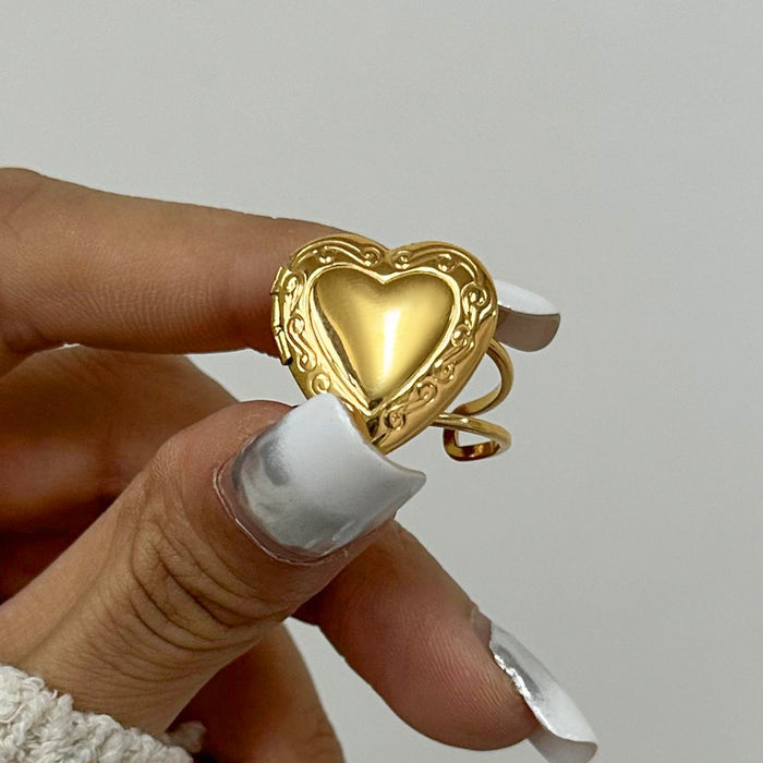 18k gold stainless steel heart ring