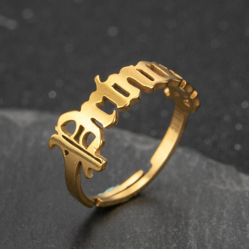 Anillo de letra irregular geométrica, anillo de princesa de acero inoxidable al por mayor