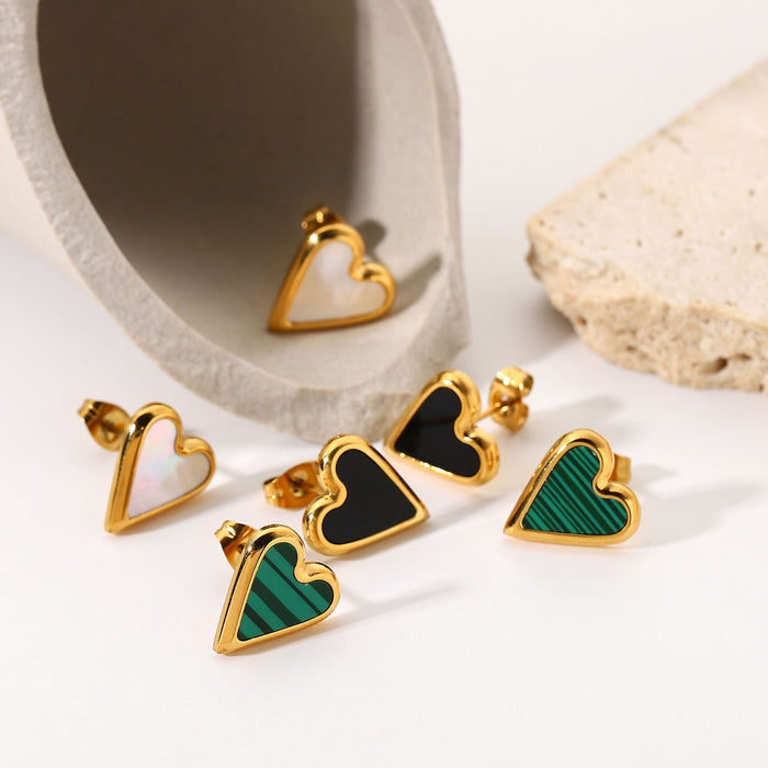 Pendientes de acero inoxidable con forma de corazón y piedra natural: joyería de moda para mujer