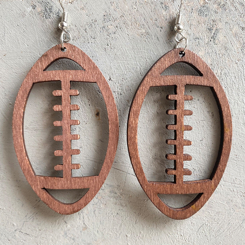 Wooden skeleton football earrings