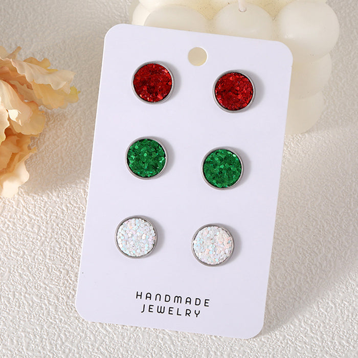 Christmas Glitter Leather Stud Earrings with Unique Holiday Design