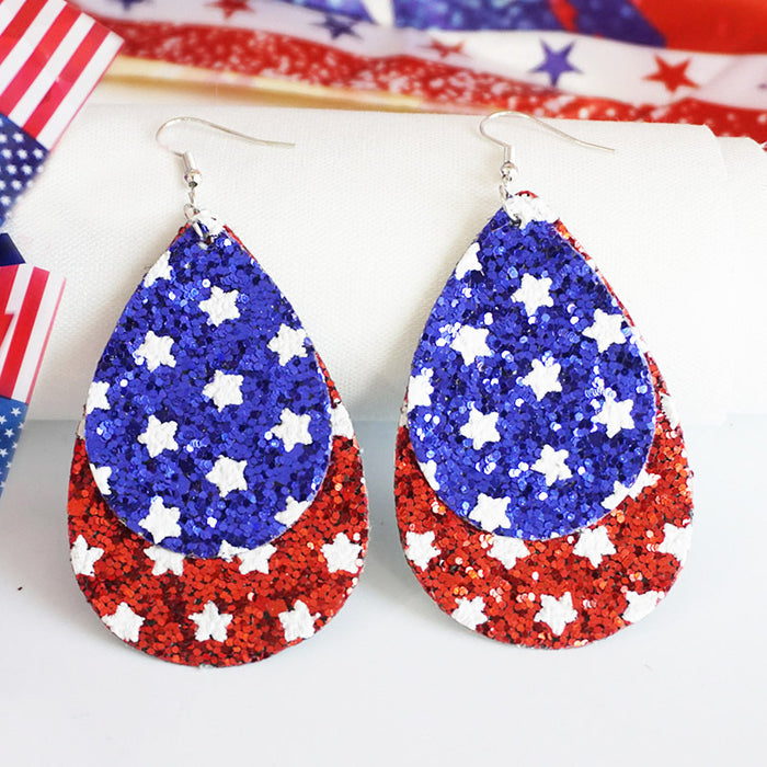 Independence Day Teardrop Earrings with American Flag Design