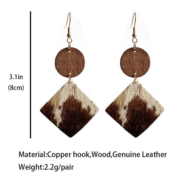 Wooden square leopard print earrings