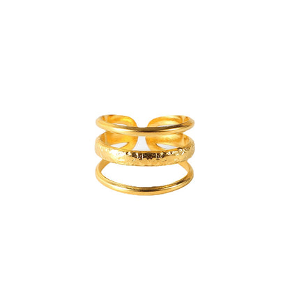 Textured 18K Gold Plated Stainless Steel Ring - Elegant and Modern