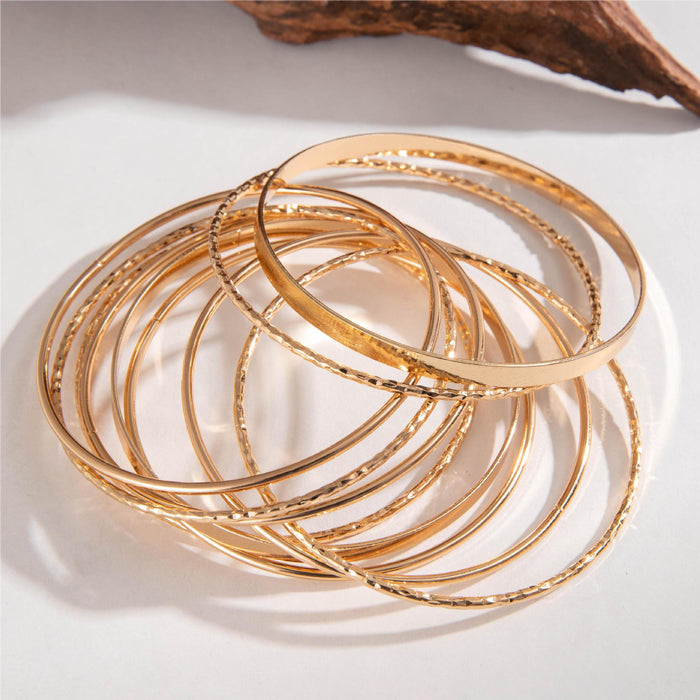 European Retro Exaggerated Wide Flat Cuff Bracelet Set - Gold Shiny Irregular Bracelet Jewelry