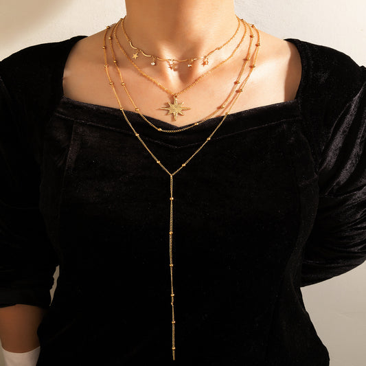 Conjunto de collar con colgante de letras de varias capas: joyería de moda para mujeres