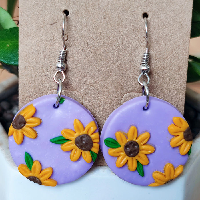 High-End Vacation Style Sunflower Clay Earrings - Bold and Simple Design