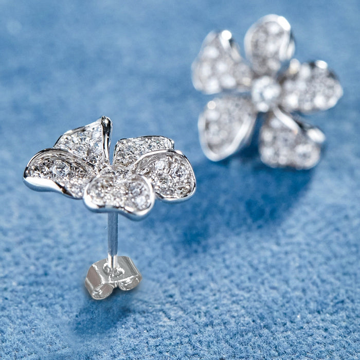 Small fresh flower earrings sparkling zircon earrings