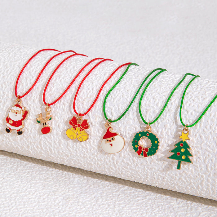 Christmas Tree and Reindeer Bracelet Set - Six-Piece Colorful Jewelry