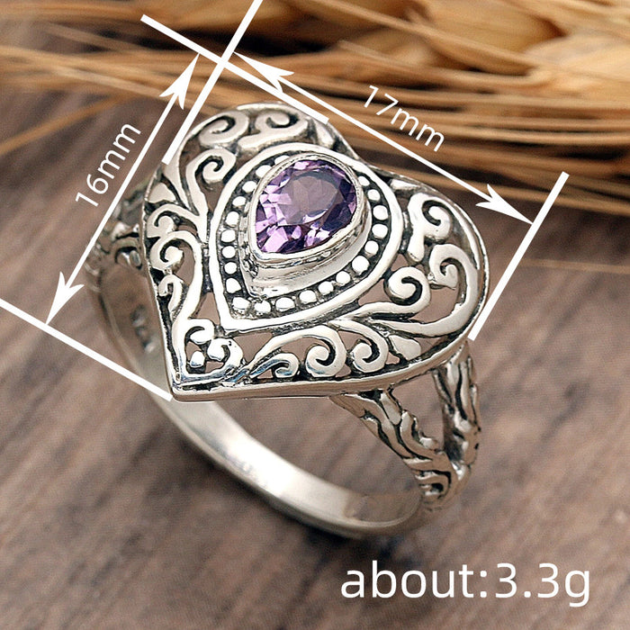 Women's leaf teardrop triangle geometric imitation opal ring