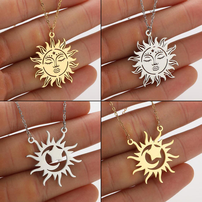 Collar con colgante de cara sonriente de sol, cadena de clavícula geométrica de sol, luna y estrella, venta al por mayor de lujo