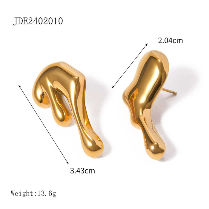 18K Gold Plated Stainless Steel Irregular Liquid Earrings - Fashionable Geometric Jewelry