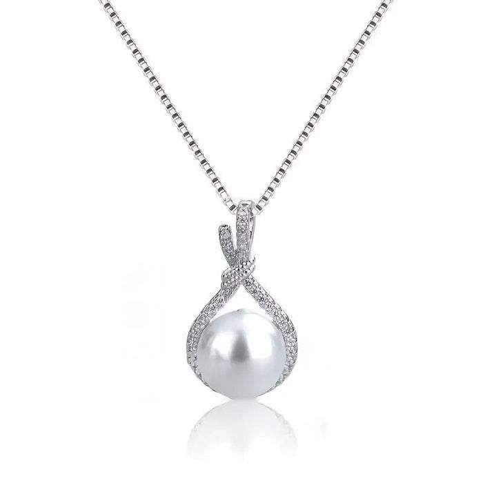 Imitation Pearl Round Hollow Pendant Necklace Classic Women's Necklace