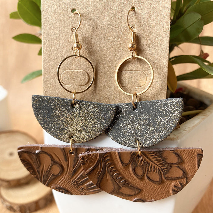 Western Style Metal and Leather Half Moon Earrings