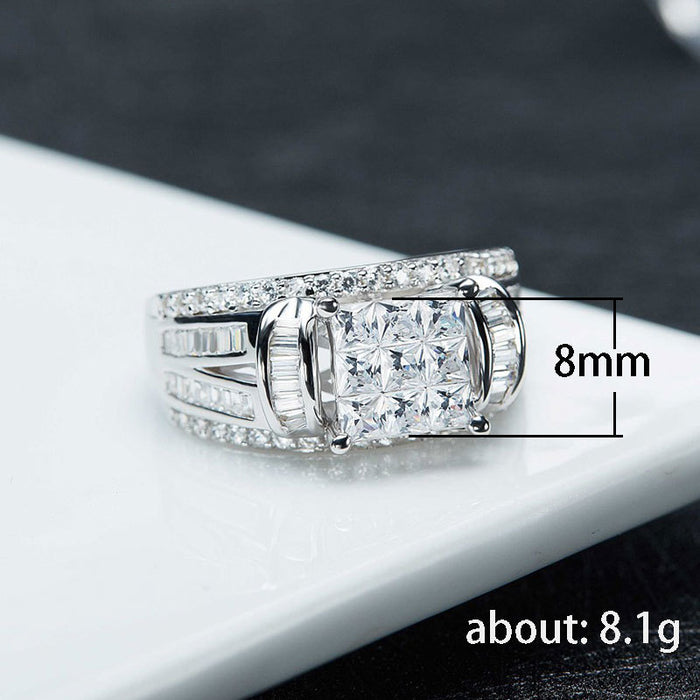 Wide men's wedding ring, luxurious full arm inlaid with zircon