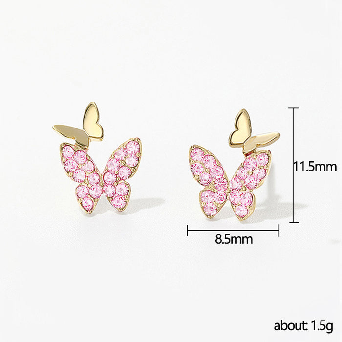 Lindos y pequeños pendientes de mariposa, pendientes sencillos y elegantes.