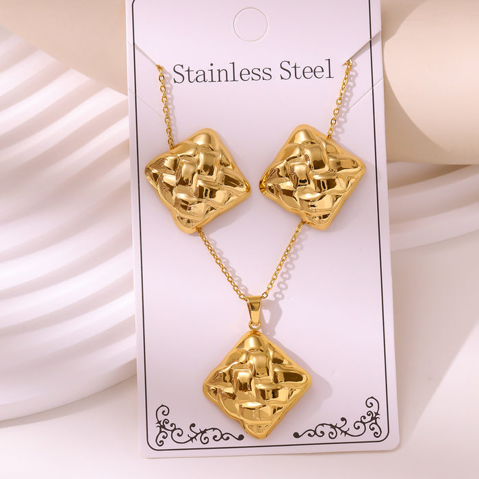 Wholesale 304 stainless steel hydraulic gold-plated earrings and necklace sets - wallojewerly 