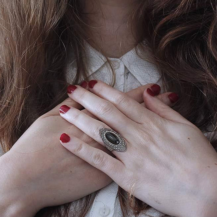 Zircon dark Bohemian retro Baroque ring for women