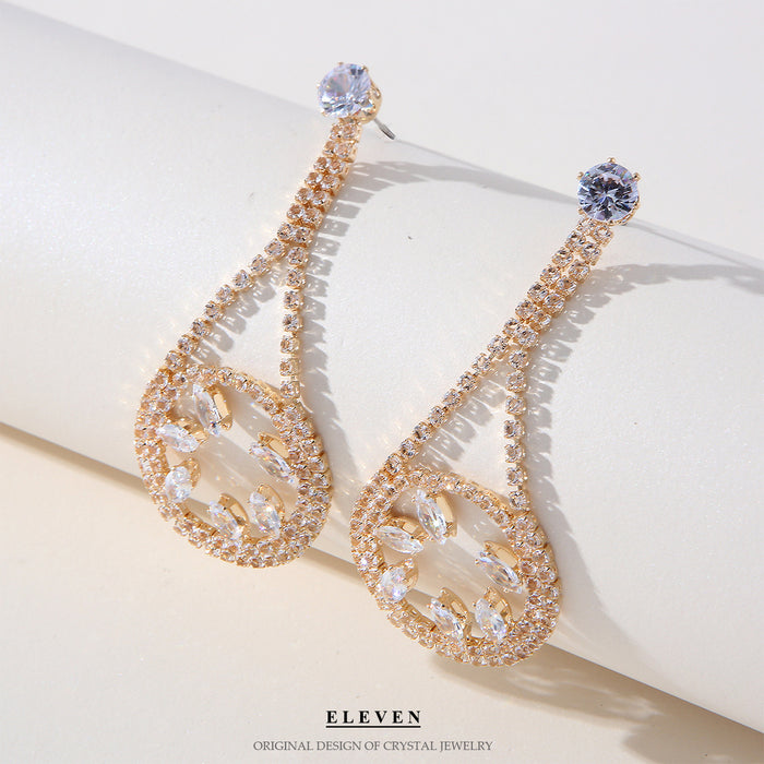 Colorful Zircon Fan Earrings - Heavy Rhinestone Dangles for Fall and Winter