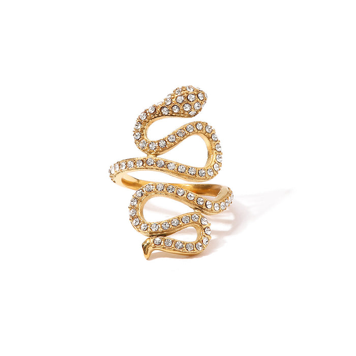 Exaggerated Snake-Shaped Ring with Zircon Inlay - Trendy and Tarnish-Resistant