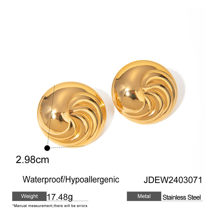 18K Gold Stainless Steel Convex Twisted Circle Earrings - Minimalist Titanium Steel Studs Jewelry