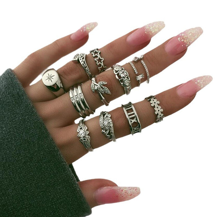 12-piece diamond star open geometric ring set