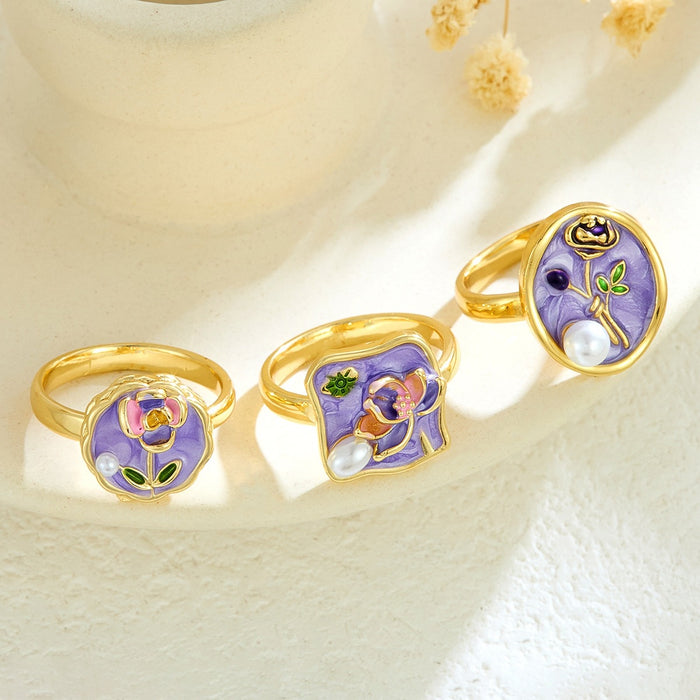 Wholesale copper micro-inlaid enamel painted drip flower open ring