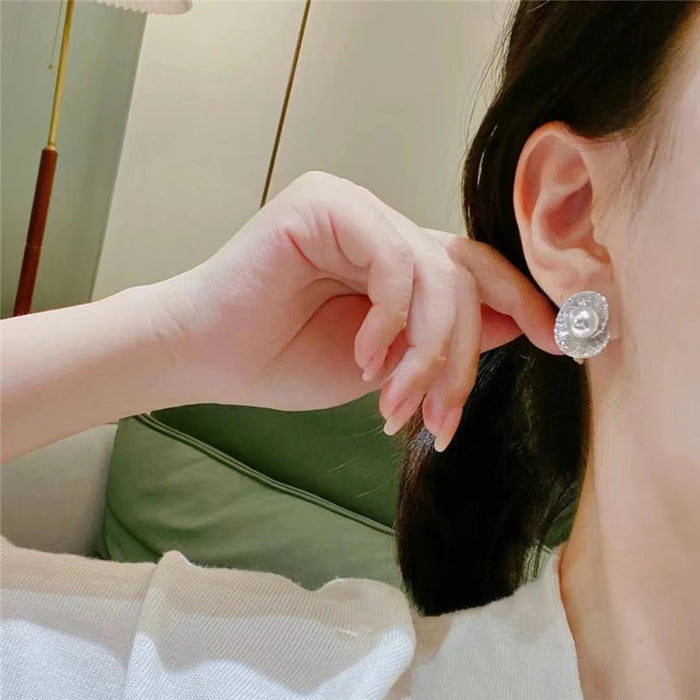 Pendientes estilo Hong Kong con perlas de imitación de concha para mujer