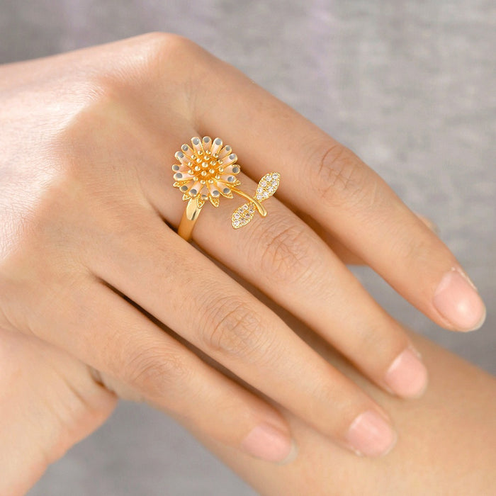 Wholesale copper micro-painted drip sunflower flower rotating open ring