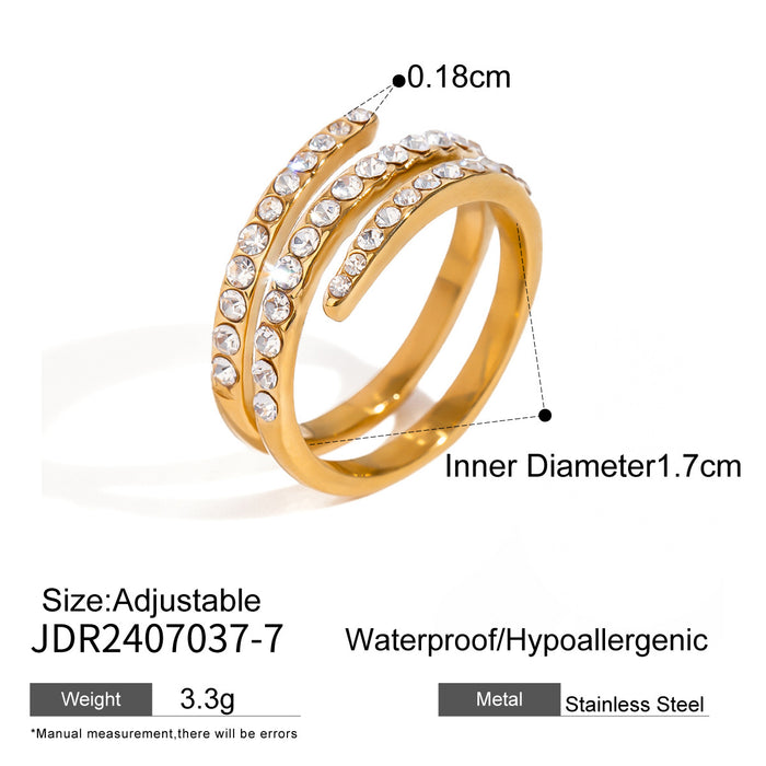 Stainless steel 18k gold diamond open ring