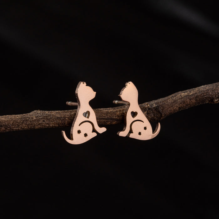 Pendientes asimétricos de acero inoxidable con forma de gato y perro: joyas de animales adorables y divertidas