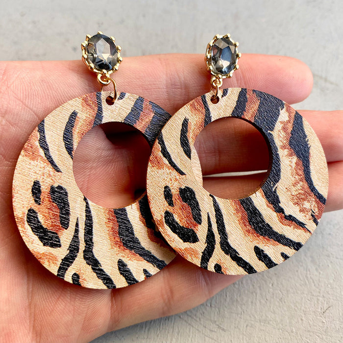 Wooden leopard print earrings