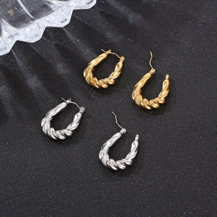 Pendientes de acero inoxidable con forma de espiral y oro de 18 quilates, estilo acero de titanio, para mujer