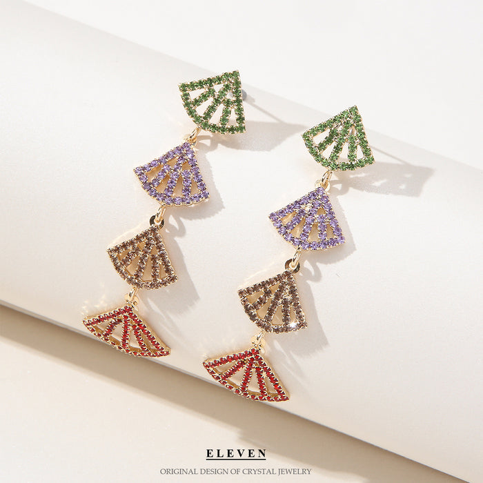 Popular Geometric Tassel Earrings - Multi-Color Rhinestone Jewelry for Women