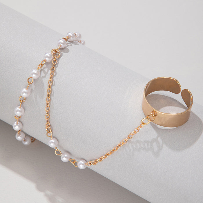 Pearl chain ring open polished five piece set