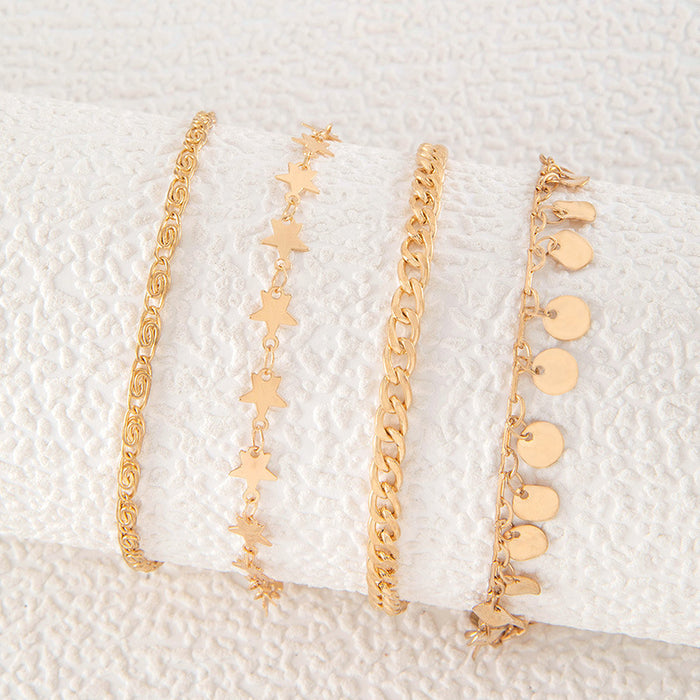 Gold Star Tassel Bracelet Set - Four-Piece Layered Women’s Jewelry