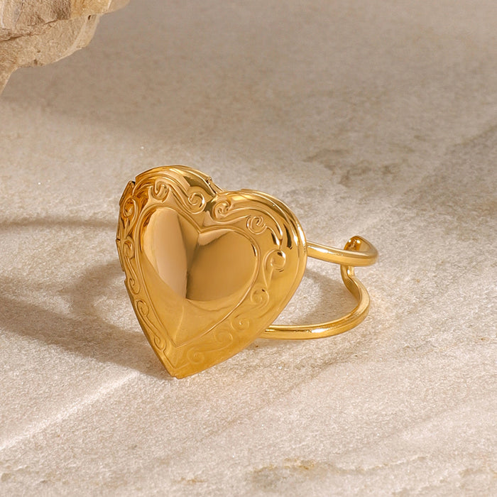 18k gold stainless steel heart ring