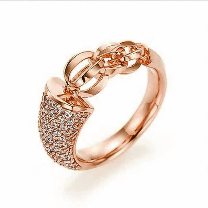 Anillo de pareja elegante y moderno con incrustaciones de diamantes blancos y cadena creativa